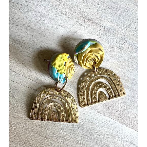 Statement Earrings Handmade Polymer Clay Earrings Handcrafted Artwork Floral - Picture 2 of 7